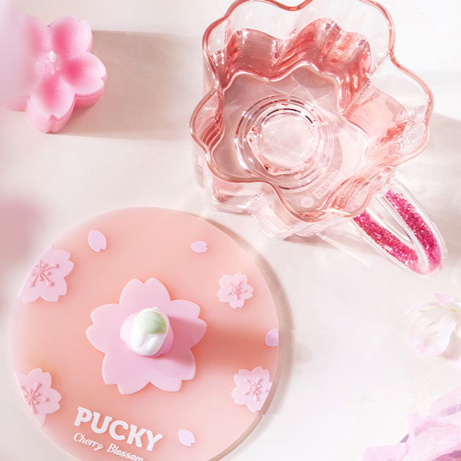 POP MART Cherry Blossom Series Glass Cup with Cover Pucky | 490527-LYH