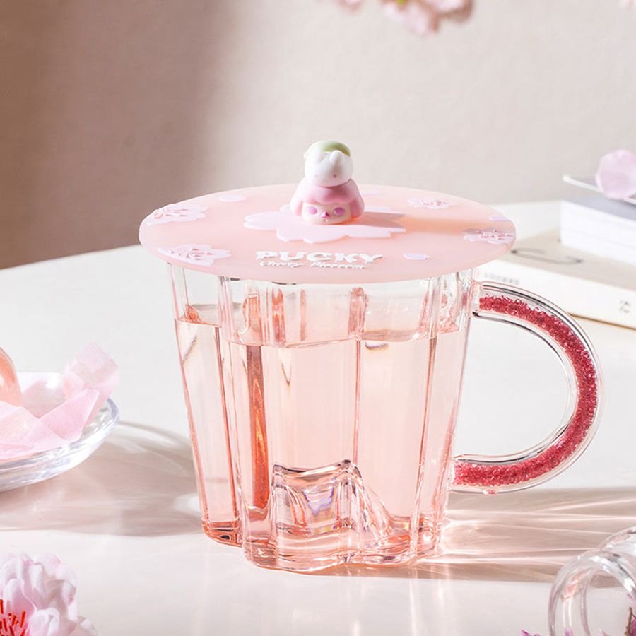 POP MART Cherry Blossom Series Glass Cup with Cover Pucky | 490527-LYH